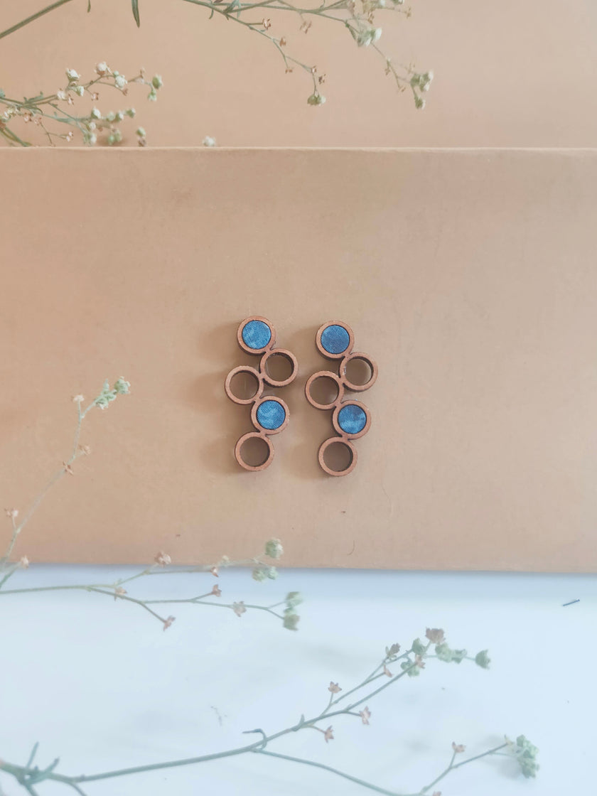 WHE Blue Unity Repurposed Fabric and Wood Earring