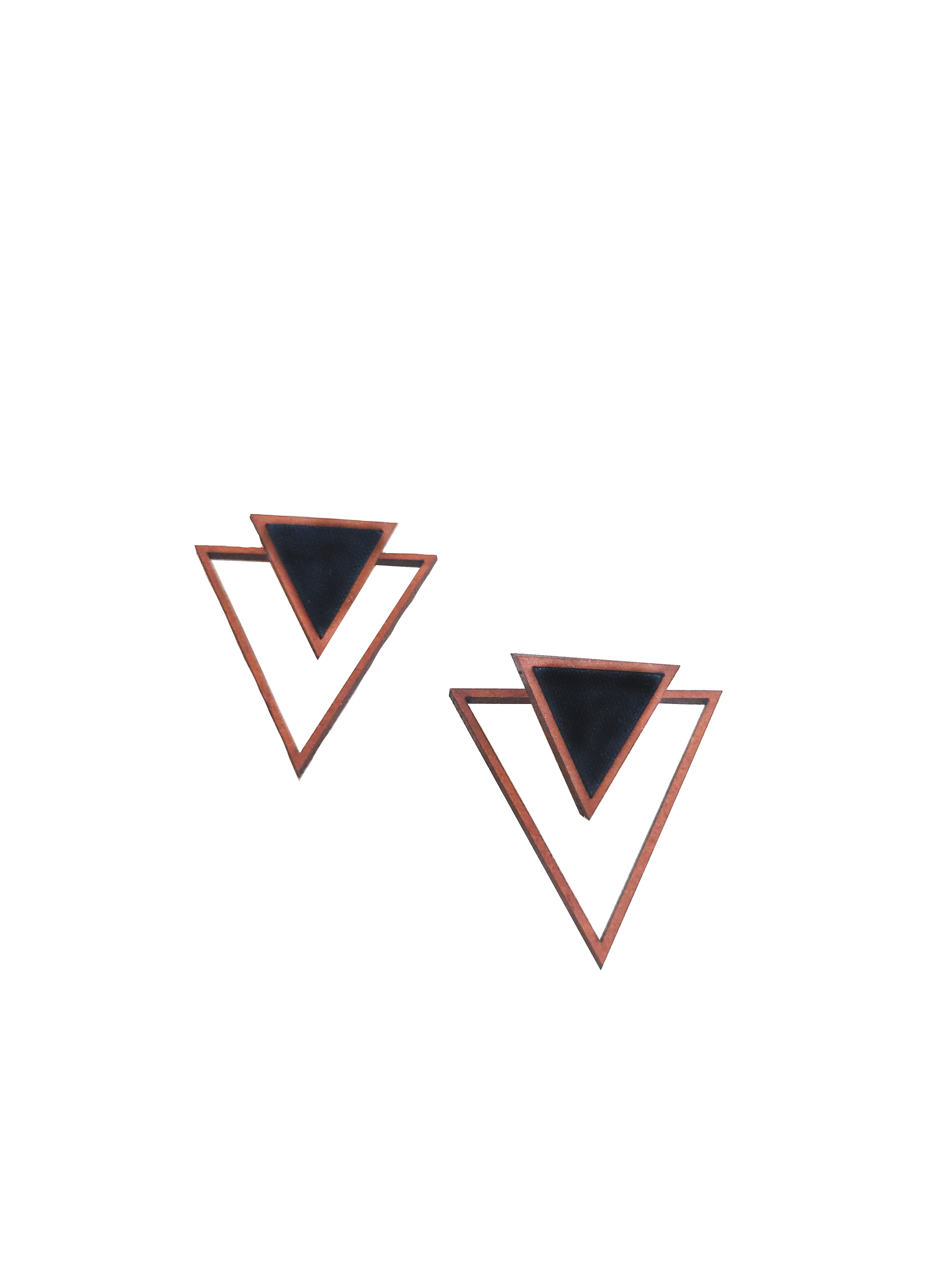 WHE Black Two Look in One Repurposed Fabric and Wood Triangle Earring