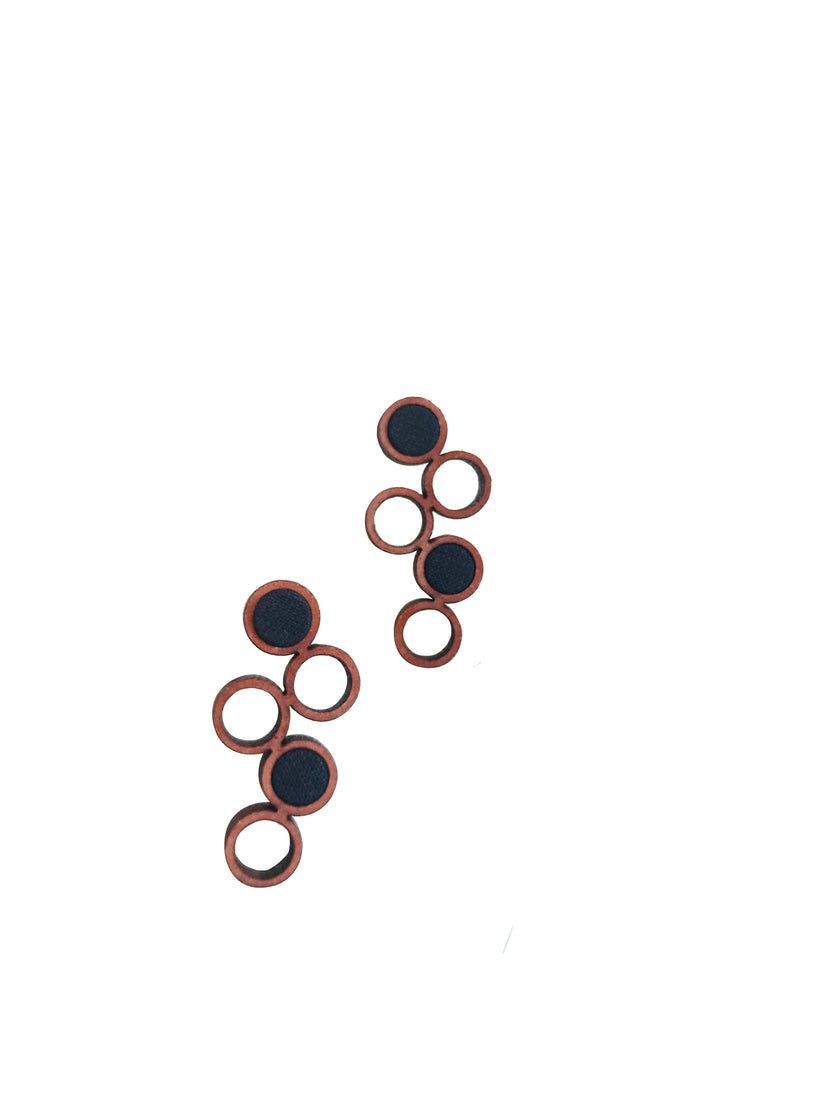 WHE Black and Brown Unity Repurposed Fabric and Wood Earring