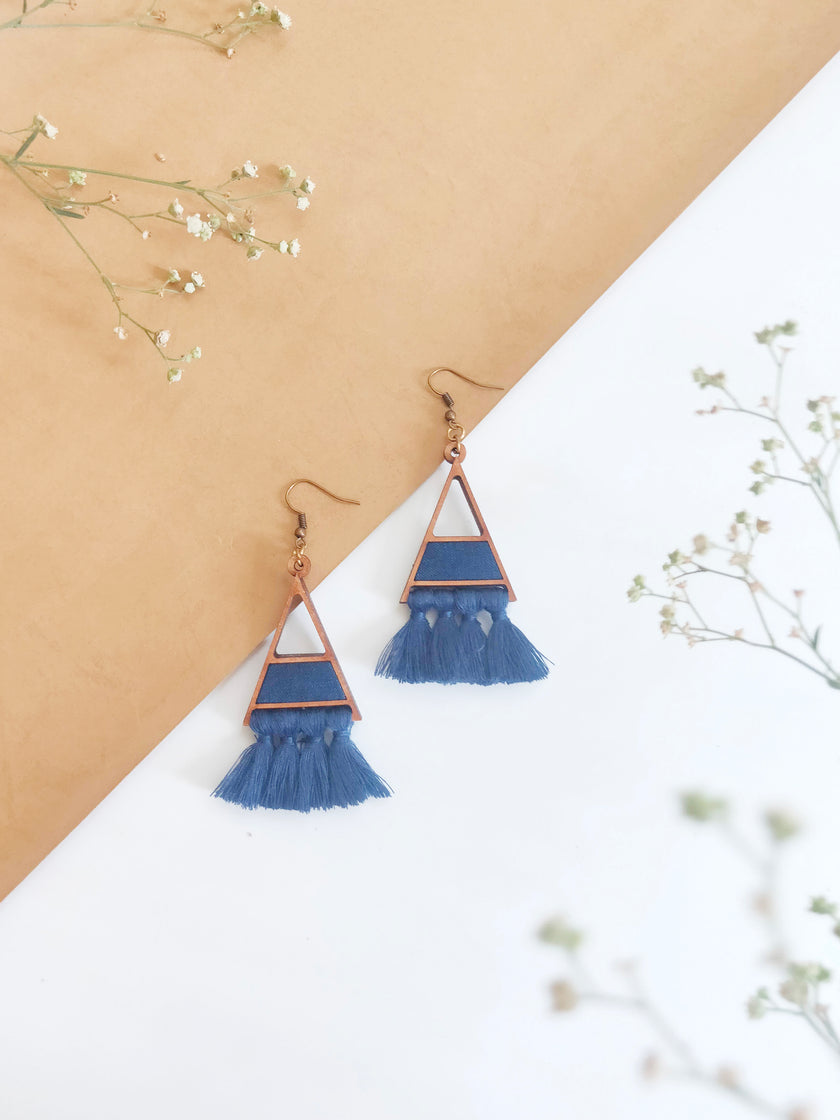 WHE Tassel Triangle Repurposed Wood Earrings