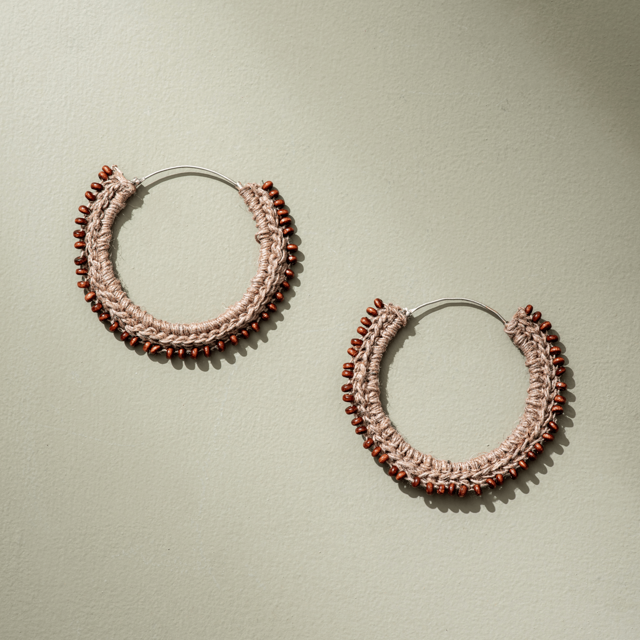 WHE Hand Crochet Jute and Bead Hoops