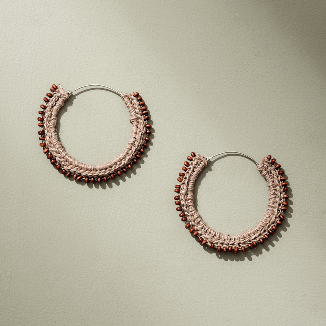 WHE Hand Crochet Jute and Bead Hoops