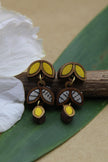 WHE Yellow White Bloom Repurposed Fabric and Wood Leaf Dangler