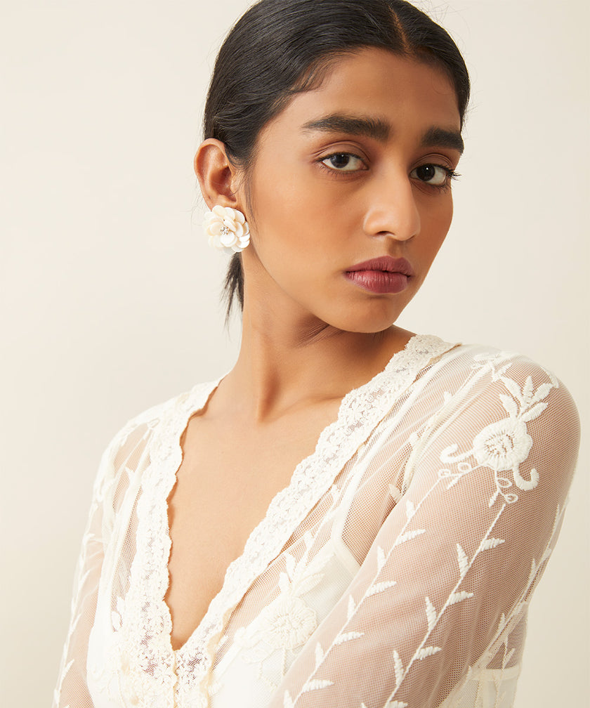 WHE Sea Secrets White 'Floral' Mother of Pearl Stud