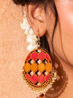 WHE Red Mustard Festive Repurposed Fabric and Wood Statement Danglers