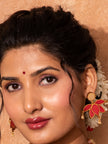 WHE Red and Gold Festive Lotus Upcycled Fabric and Repurposed Wood Statement Earrings