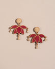 WHE Red and Gold Festive Lotus Upcycled Fabric and Repurposed Wood Statement Earrings