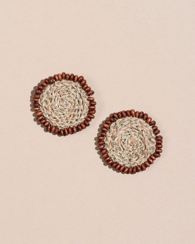 WHE Jute and Wooden Beads Crochet Studs