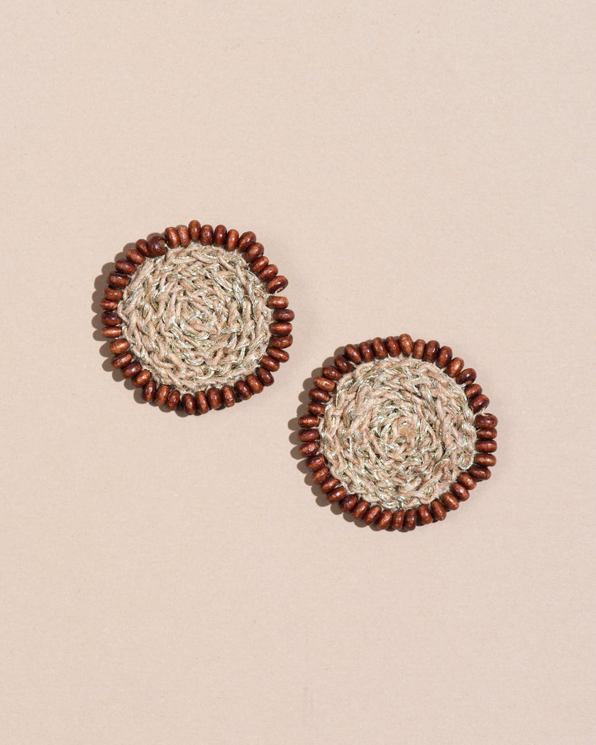 WHE Jute and Wooden Beads Crochet Studs