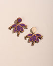 WHE Purple Lotus Repurposed Fabric and Wood Statement Earrings