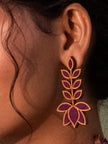WHE Purple Leaf Motif Repurposed Fabric and Wood Earrings