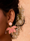 WHE Pink Festive Lotus Repurposed Fabric and Wood Statement Earrings