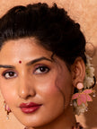 WHE Pink Festive Lotus Repurposed Fabric and Wood Statement Earrings
