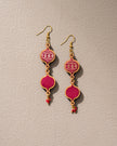 WHE Red and Gold Festive Multi Layered Repurposed Fabric and Wood Earrings