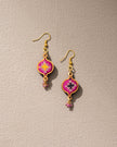 WHE Pink Festive Repurposed Fabric and Wood Earrings