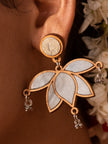 WHE Grey Gold Lotus Repurposed Fabric and Wood Statement Earrings
