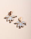 WHE Grey Gold Lotus Repurposed Fabric and Wood Statement Earrings