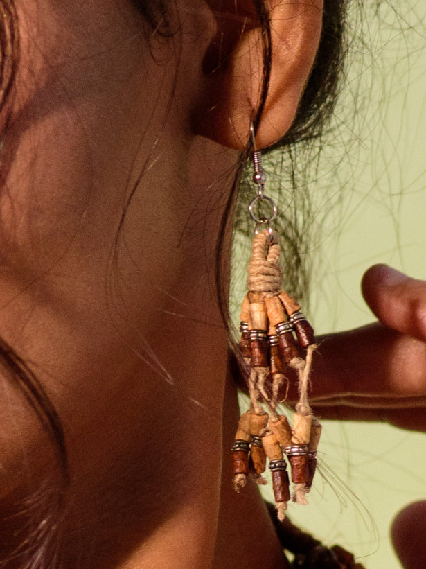 WHE Multilayer Jute, Wooden Beads Earrings