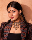 WHE Blue Ajrakh Round Repurposed Fabric and Wood Stud