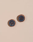 WHE Blue Ajrakh Round Repurposed Fabric and Wood Stud