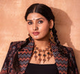 WHE Red and Black Multi Layered Repurposed Fabric and Wood Earrings