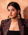 WHE Black Ajrakh Round Repurposed Fabric and Wood Earrings