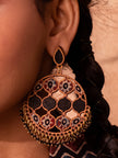 WHE Black Ajrakh Round Repurposed Fabric and Wood Earrings