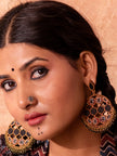 WHE Black Ajrakh Round Repurposed Fabric and Wood Earrings