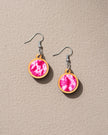 Pink Tie and Dye Repurposed Wood and Fabric Danglers