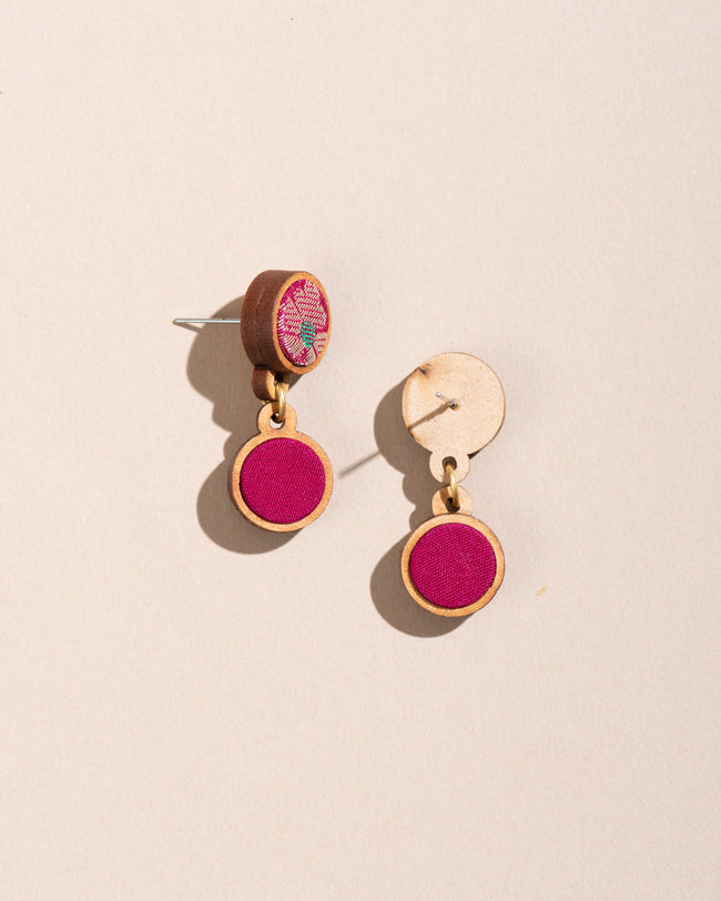 WHE Pink Pure Banarasi Repurposed Fabric and Wood Earrings