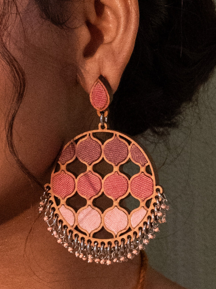 WHE Shades of Pink Repurposed Fabric and Wood Statement Earrings
