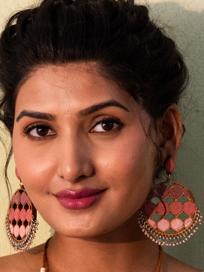 WHE Shades of Pink Repurposed Fabric and Wood Statement Earrings