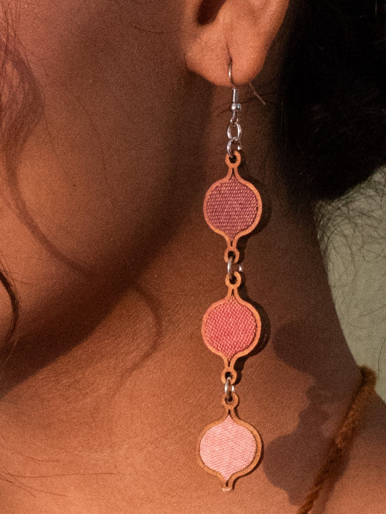WHE Shades of Pink Repurposed Fabric and Wood Danglers