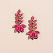 WHE Pink Pure Georgette Bandhani Repurposed Fabric and Wood Lotus Earrings