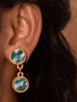 WHE Handcrafted Green Tie and Dye Repurposed Wood and Fabric Earrings