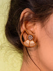 WHE Beige Geometrical Repurposed Fabric and Wood Earring