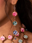 WHE Handcrafted Multicolor Tie and Dye Repurposed Wood and Fabric Dangler Earrings