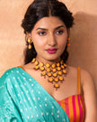 WHE Handcrafted Yellow Orange Tie and Dye Repurposed Wood and Fabric Earrings
