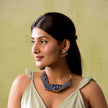 WHE Hand Painted Blue Two Look in One Repurposed Fabric and Wood Triangle Earring