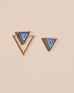 WHE Hand Painted Blue Two Look in One Repurposed Fabric and Wood Triangle Earring