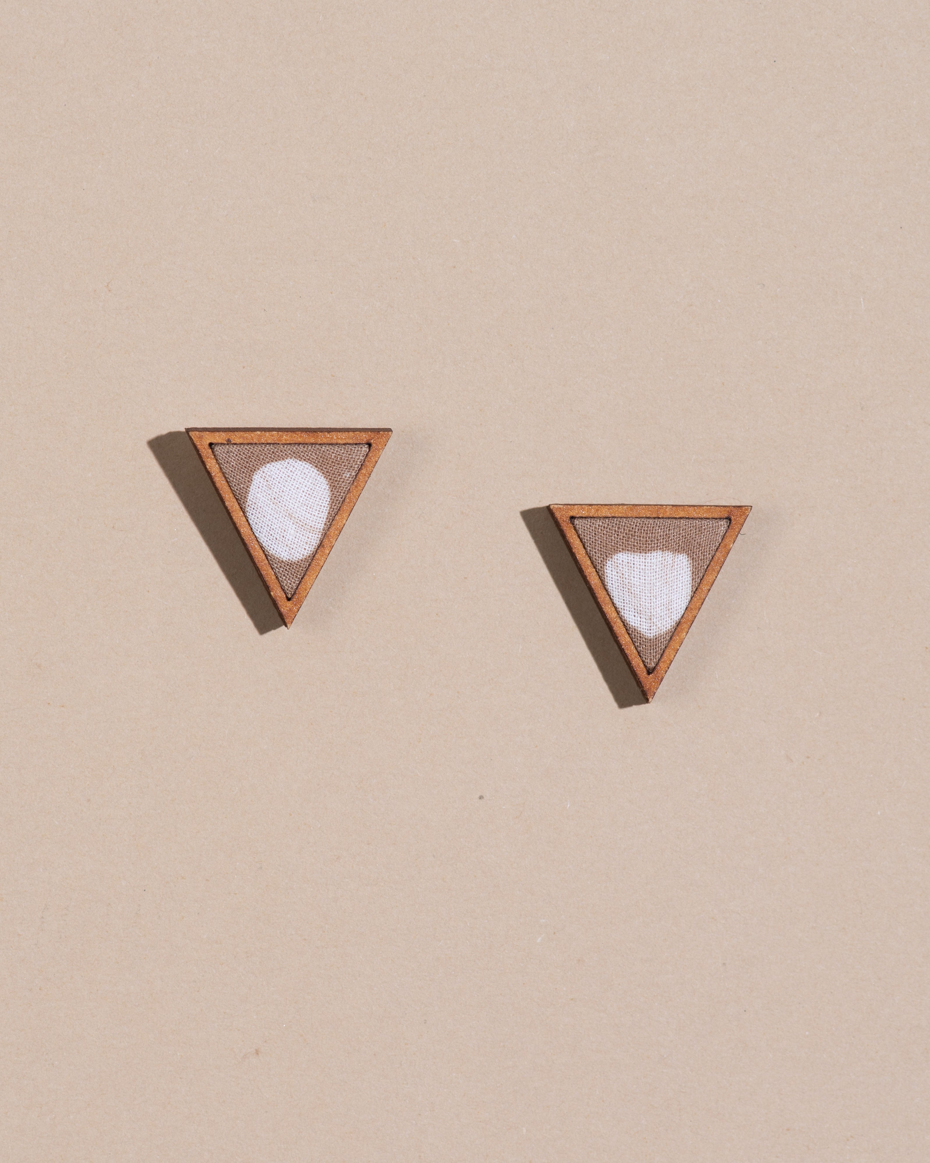 WHE Beige Two Look in One Repurposed Fabric and Wood Triangle Earring