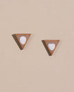 WHE Beige Two Look in One Repurposed Fabric and Wood Triangle Earring