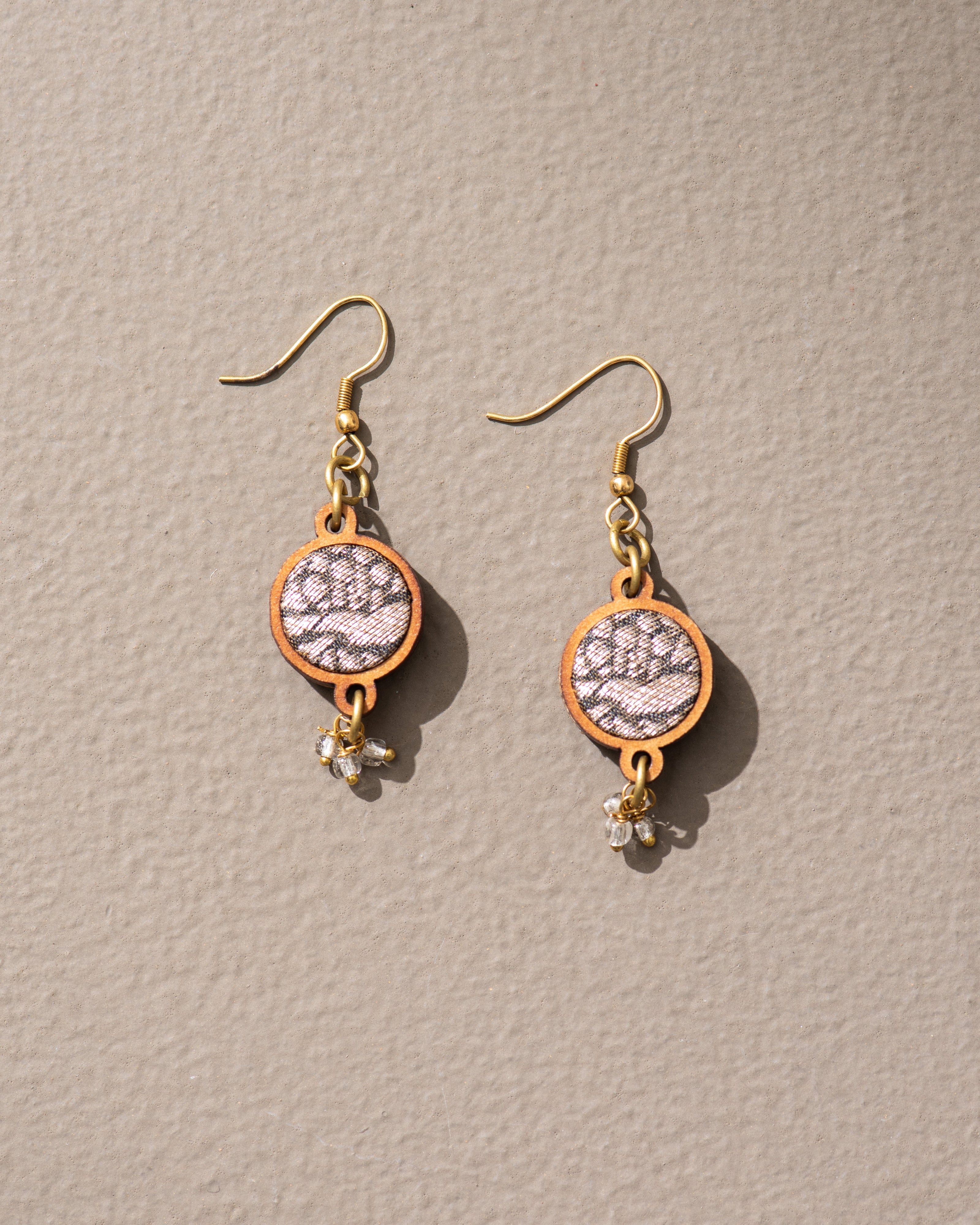 WHE Brocade Festive Repurposed Fabric and Wood earrings