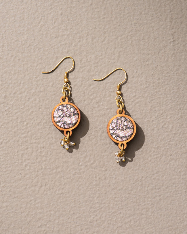 WHE Brocade Festive Repurposed Fabric and Wood earrings