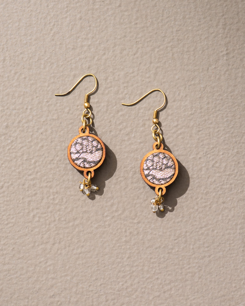WHE Brocade Festive Repurposed Fabric and Wood earrings