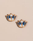WHE Indigo Bloom Lotus Repurposed Fabric and Wood Earrings
