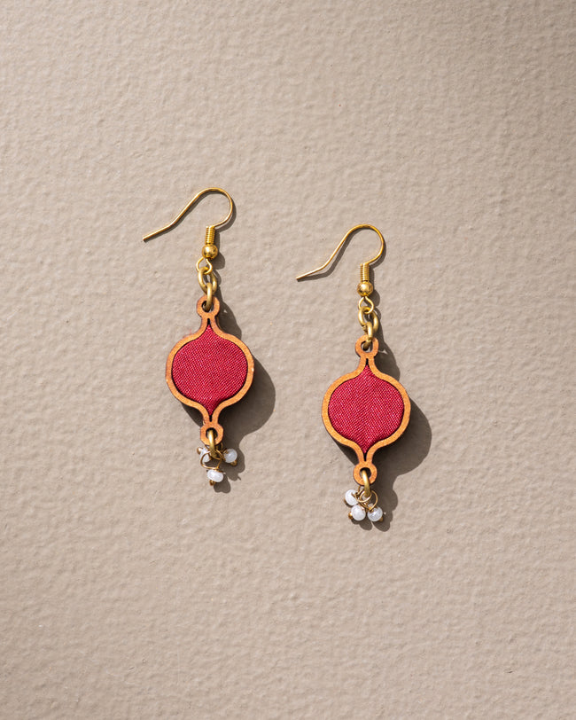 WHE Red Festive Repurposed Fabric and Wood Earrings
