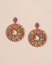 WHE Multicolor Repurposed Fabric and Wood Statement Earrings