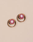 WHE Pink Batik Fabric and Repurposed Wood Stud Earrings