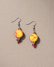 WHE Handmade Yellow Tie and Dye Repurposed Fabric and Wood Danglers